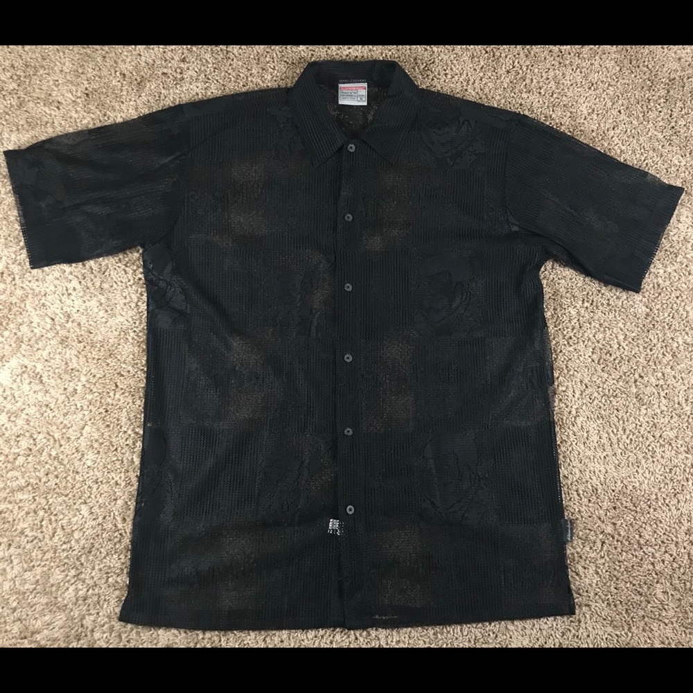 Platinum FUBU| Mesh SS Button Down| Black Mens XL